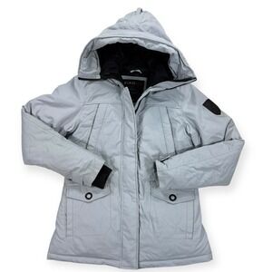 Ecko Red Goose Down Jacket Hooded Women's Small Light Blue Full Zip Winter Coat